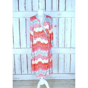90s vintage striped lace printed stretch wrap dress